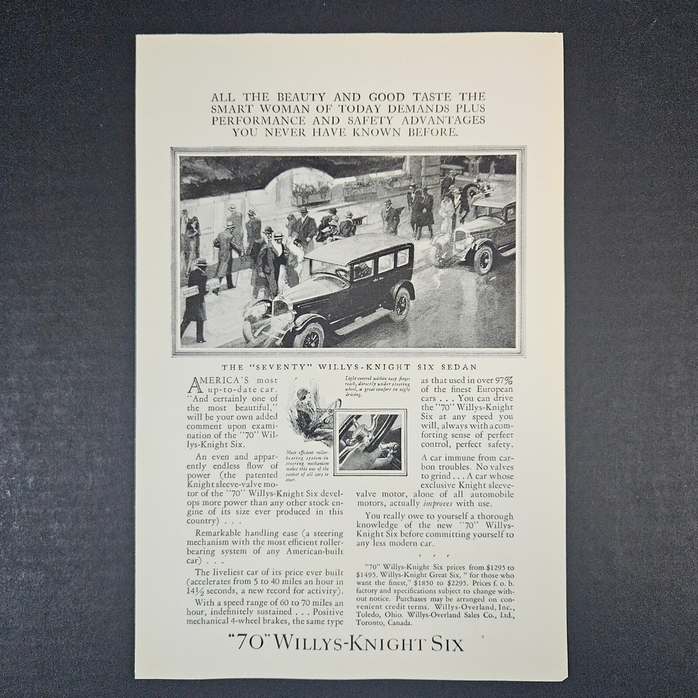 1927 Seventy 70 Willys-Knight Six Automobile Car Vintage Print Ad Mancave Garage